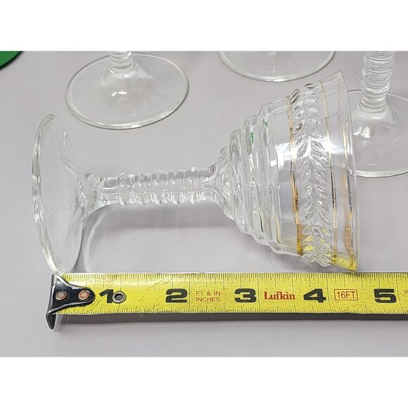 Set Of 4 Vintage Clear Glass Goblets‎ With Gold Trim & Textured Leaf Design - Picture 8 of 9